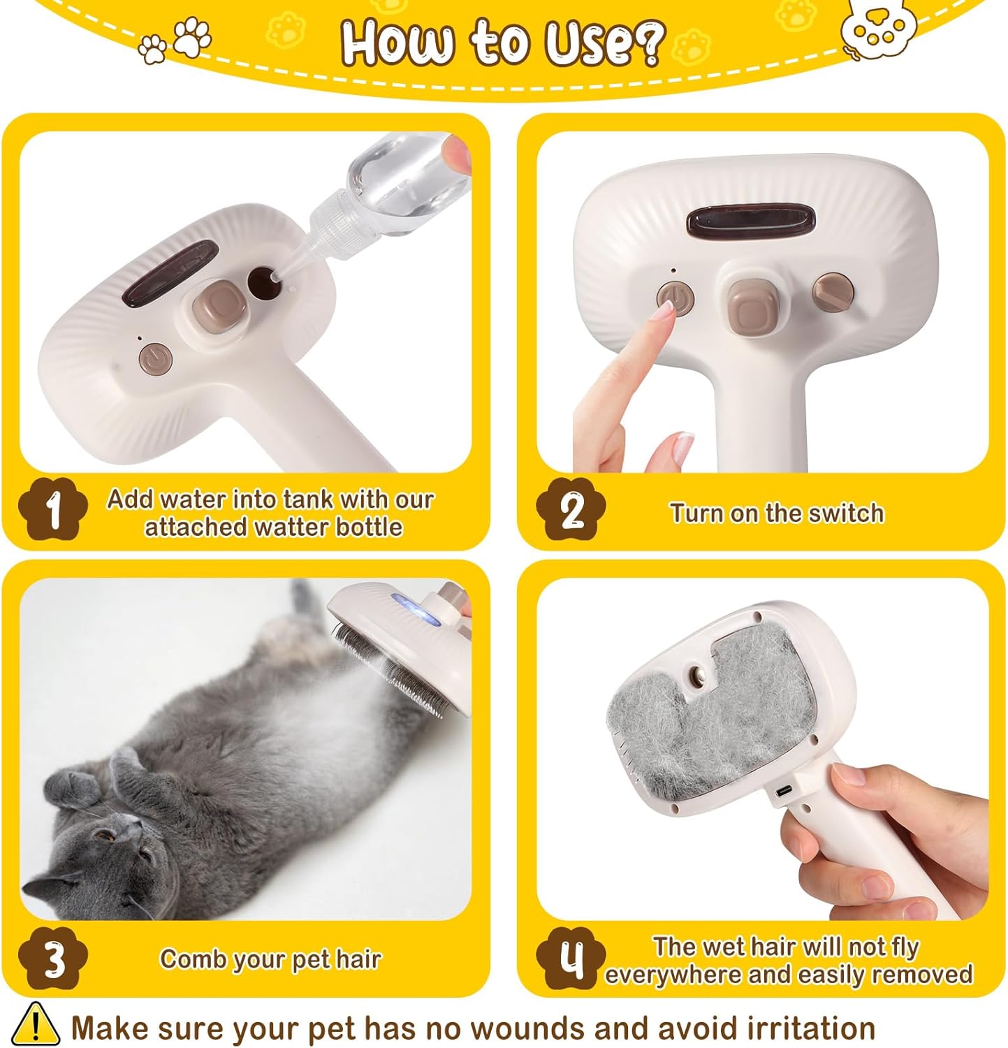 4-in-1 Steam Pet Grooming Brush for Cats & Dogs